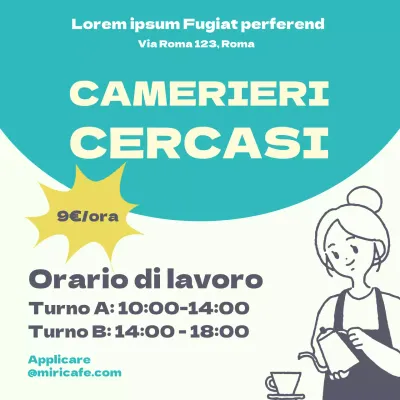 Annuncio di lavoro di un dipendente con testo evidenziato su sfondo a punti ciano V1