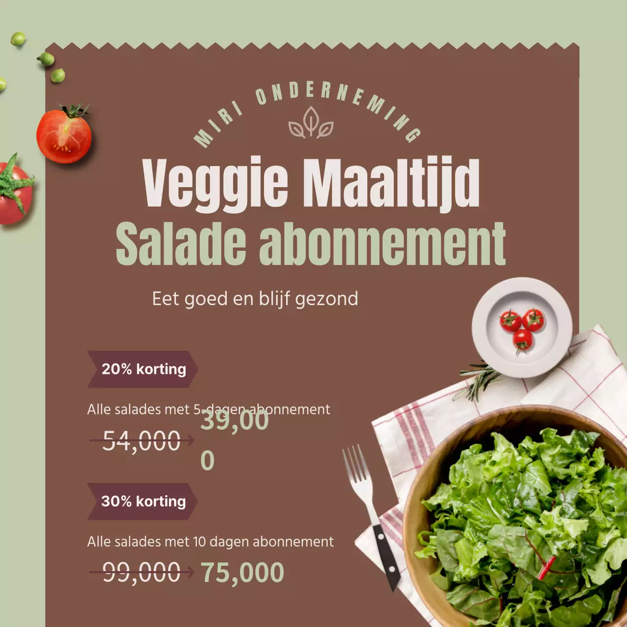 Bruingroene frisgroene salade Abonnement Event