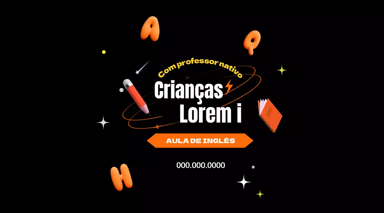 Aulas de inglês para crianças com um atrativo visual laranja e preto