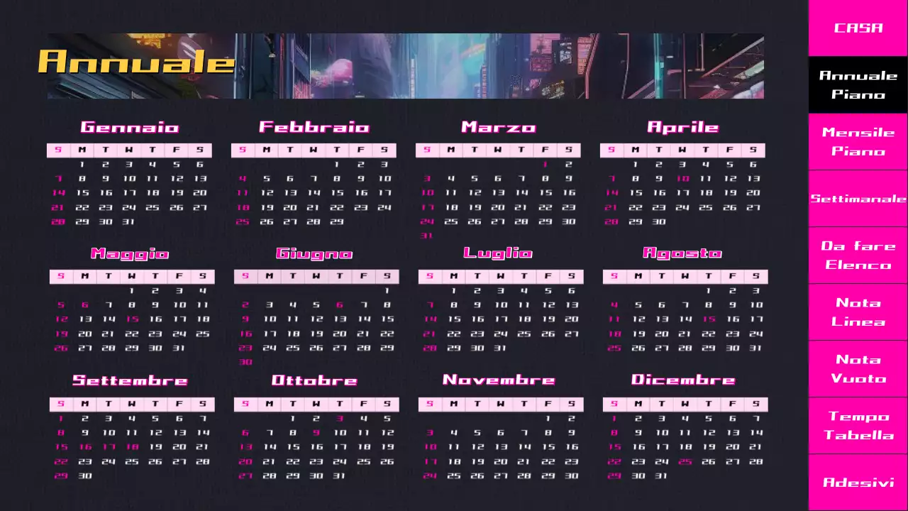 Agenda CityPop con animazione a sfumature rosa e nere