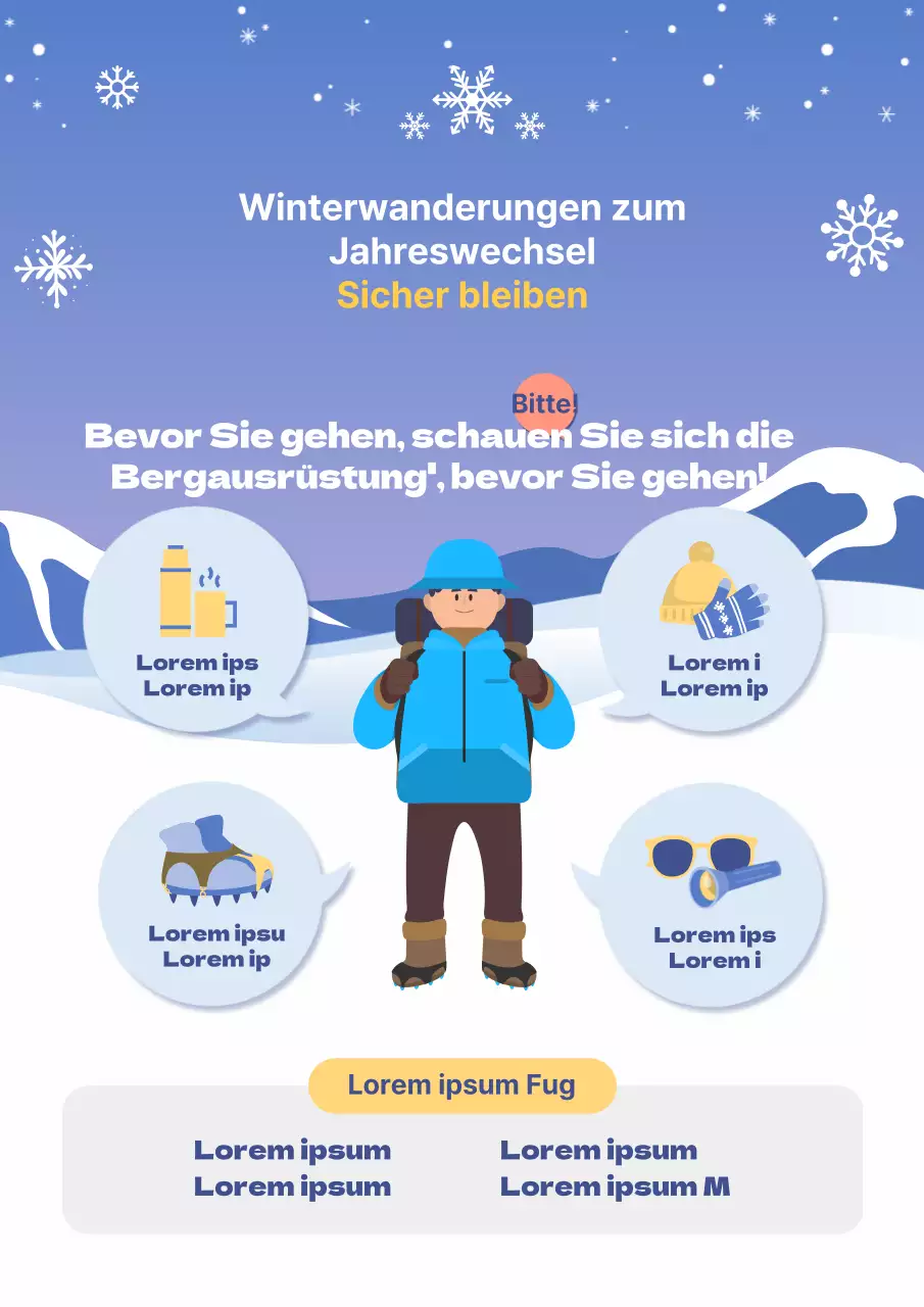 Ein Leitfaden für die Sicherheit in den Bergen im Winter in pastellfarbenen Blau- und Gelbtönen