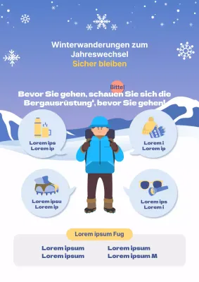 Ein Leitfaden für die Sicherheit in den Bergen im Winter in pastellfarbenen Blau- und Gelbtönen