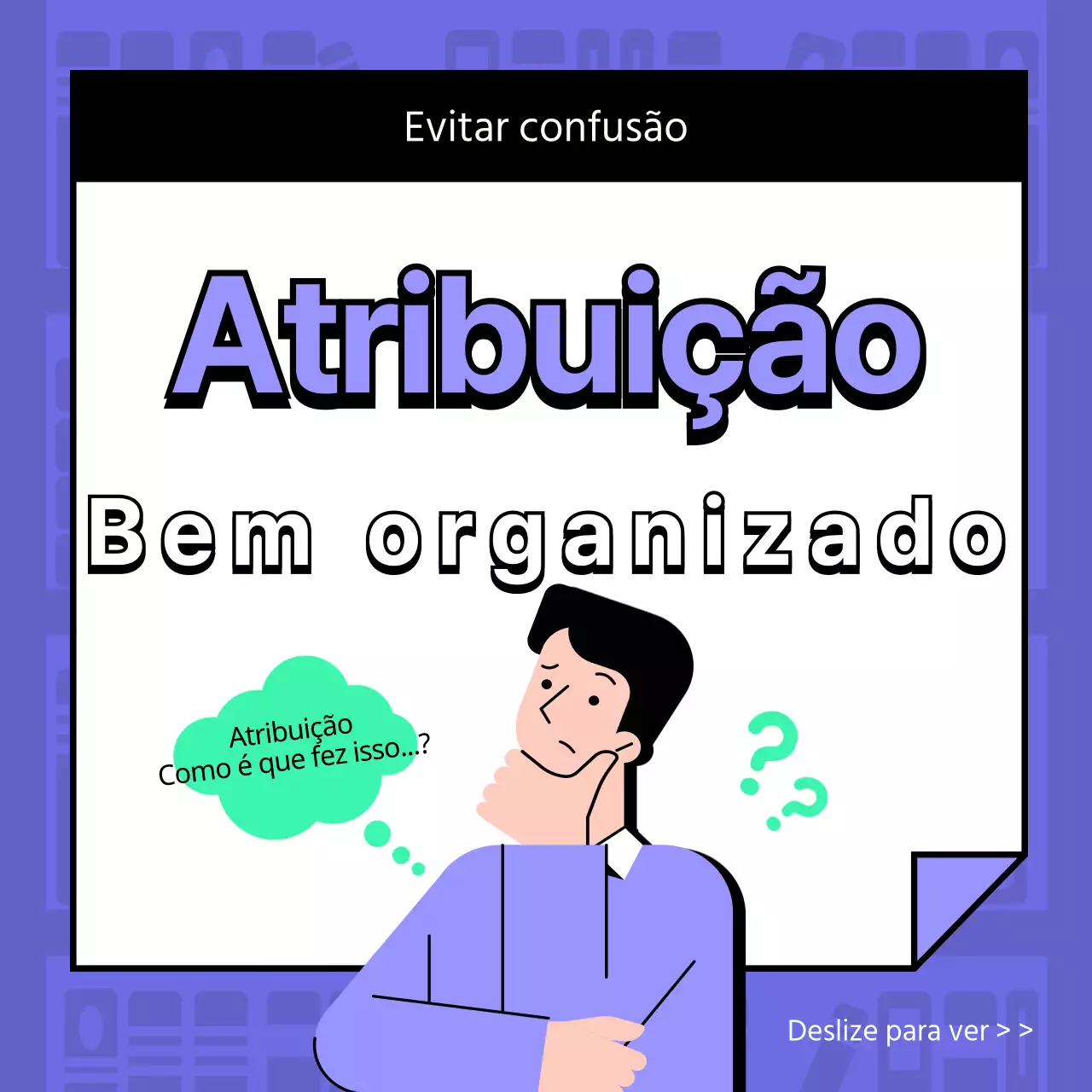 Atribuição da ilustração de destaque em roxo e menta