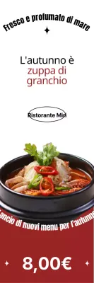 Catering stagionale autunnale con font audaci, layout fotografici e accenti rossi