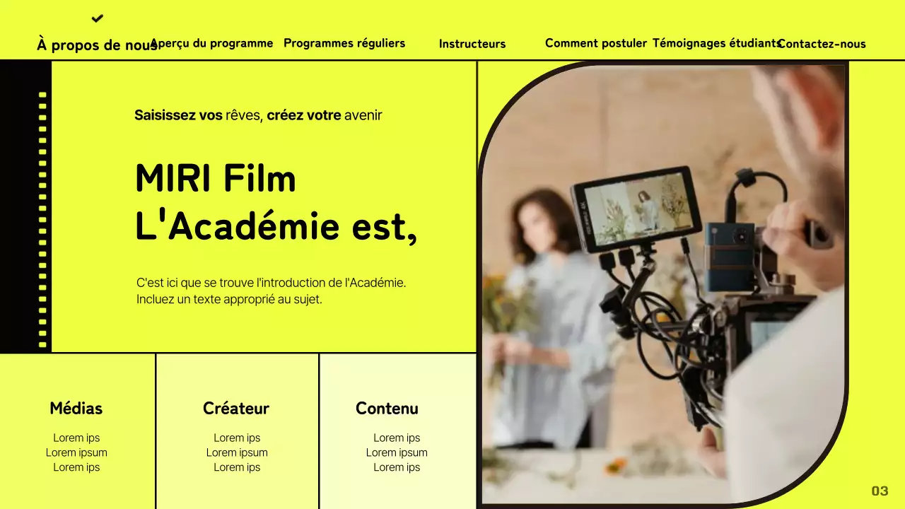 Promouvoir l'académie du film avec un concept artistique sur fond jaune