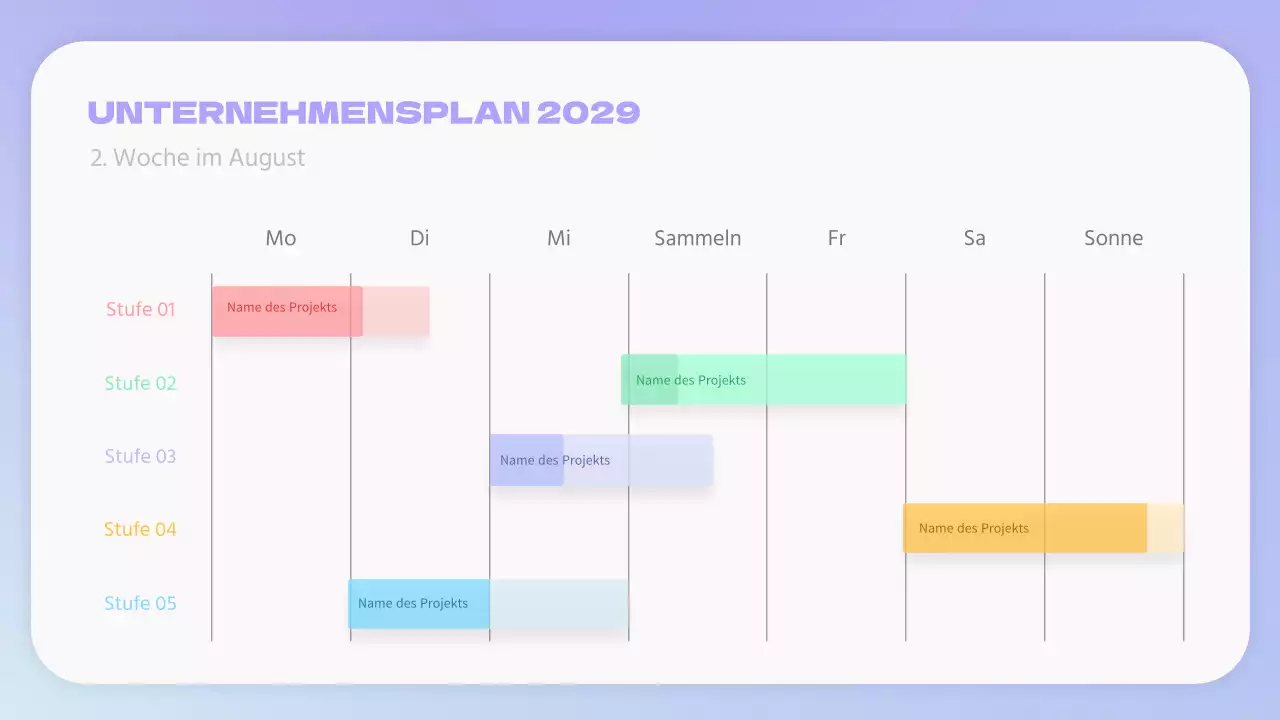 Gantt-Diagramm des Unternehmens mit violettem Farbverlauf