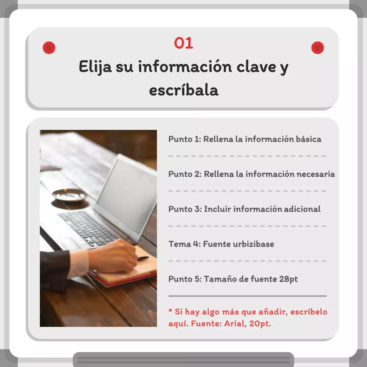 Concepto minimalista de pizarra blanca en gris y rojo Datos breves sobre el concepto