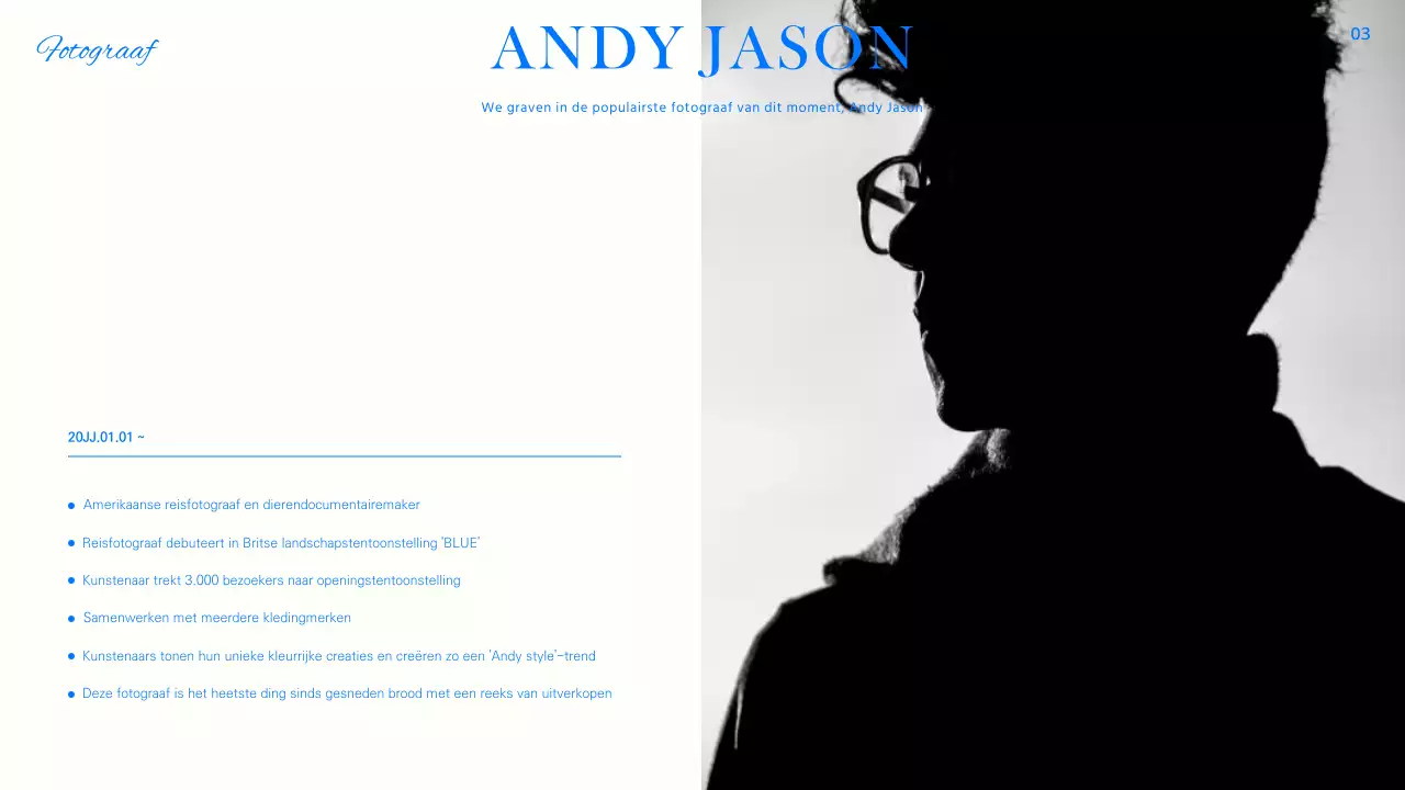 Trendy portretreportage in blauw, zwart en wit