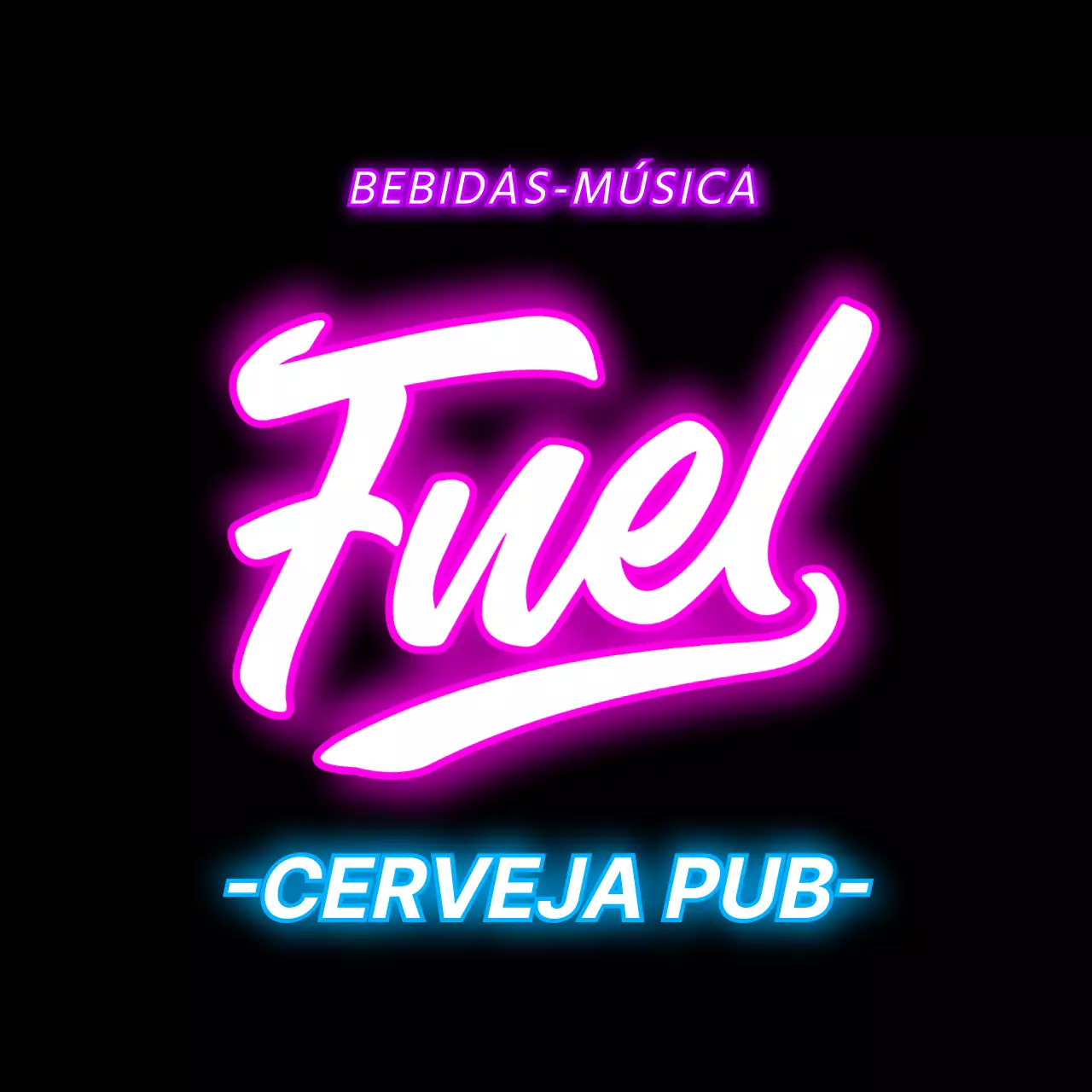 Sinalética de fachada em néon com texto e ilustrações relacionados com o brewpub em cores vivas