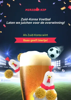 Het marketingthema van de voetbalwedstrijd met marinegeel trillend voetbalstadion en bier en kipkarakterconcept