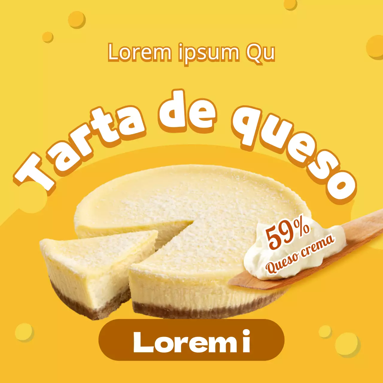 Una simpática tarta de queso con un fondo de queso amarillo y una guía de precios