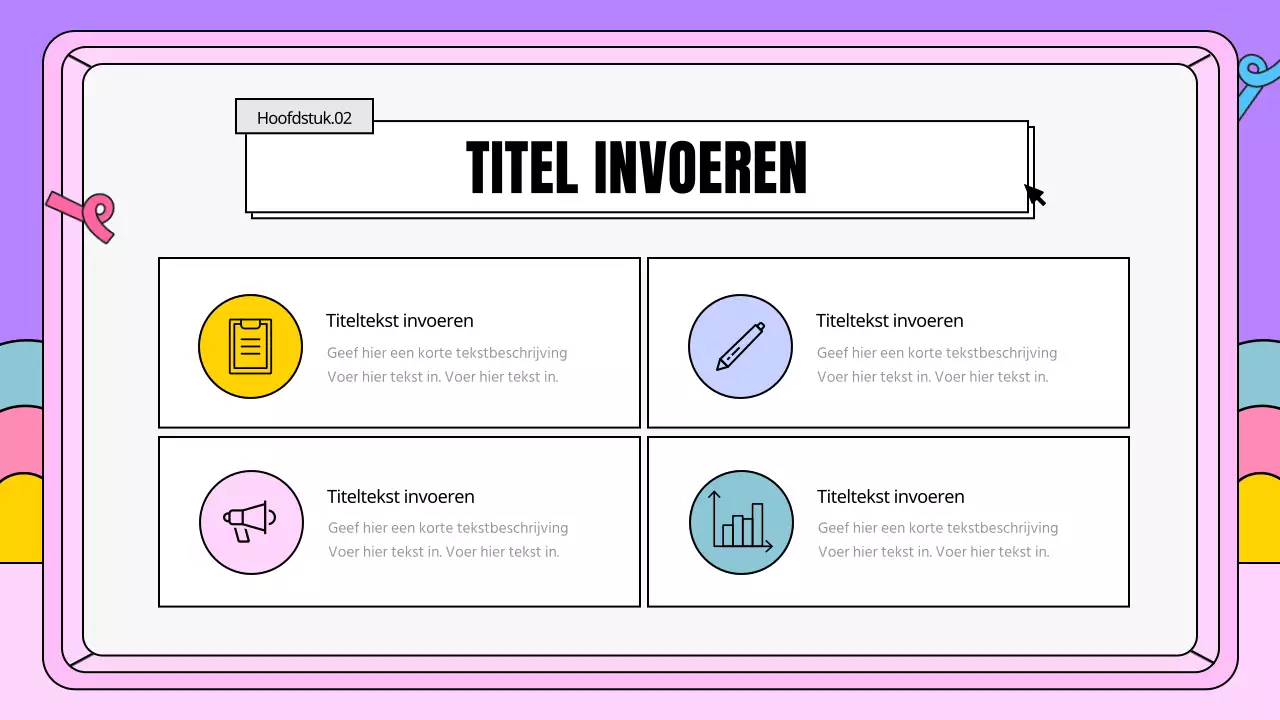 Een kitscherig businessplan in roze en paars
