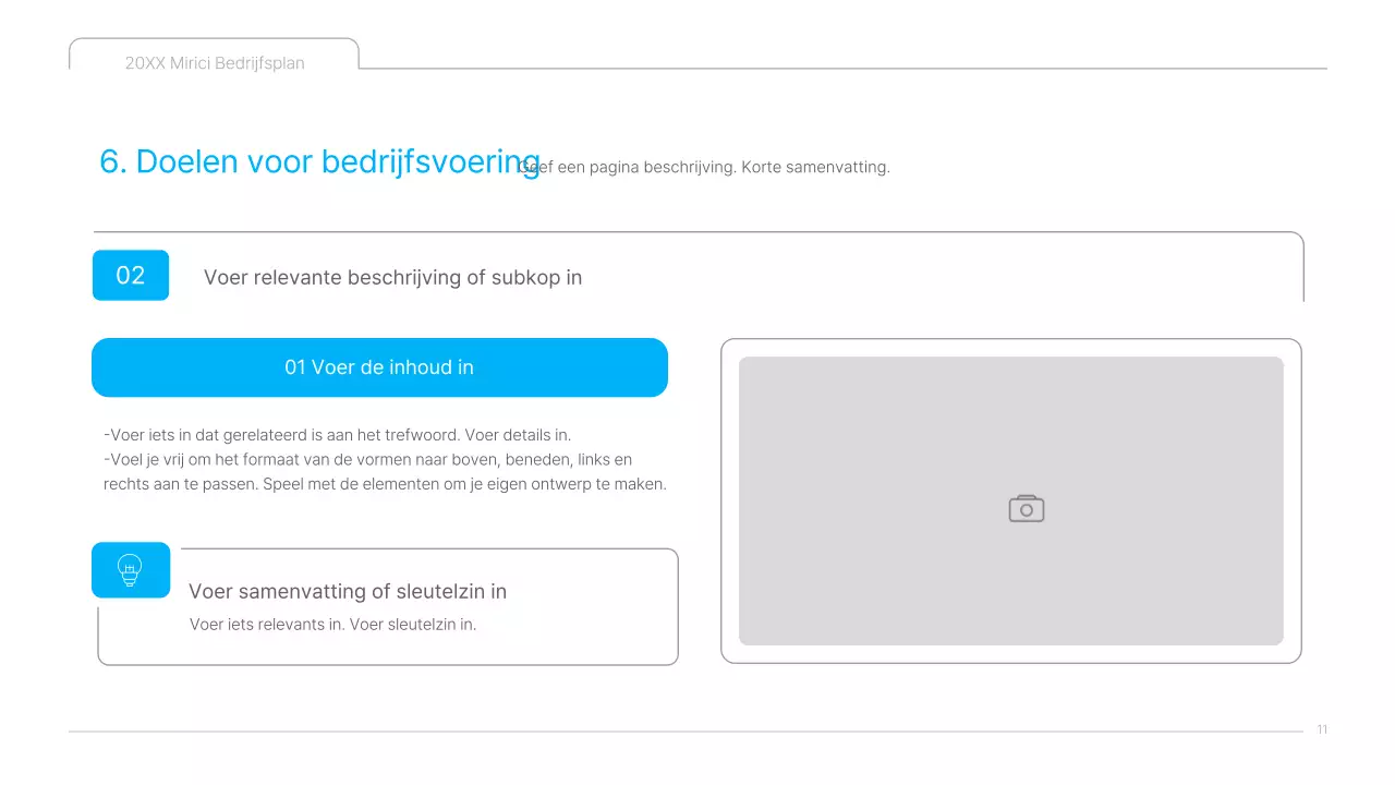 Een strak blauw-wit ondernemingsplan voor culturele inhoud