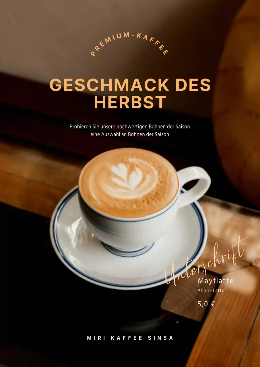 Werbung für ein modernes Herbstcafé-Menü in Braun- und Beigetönen