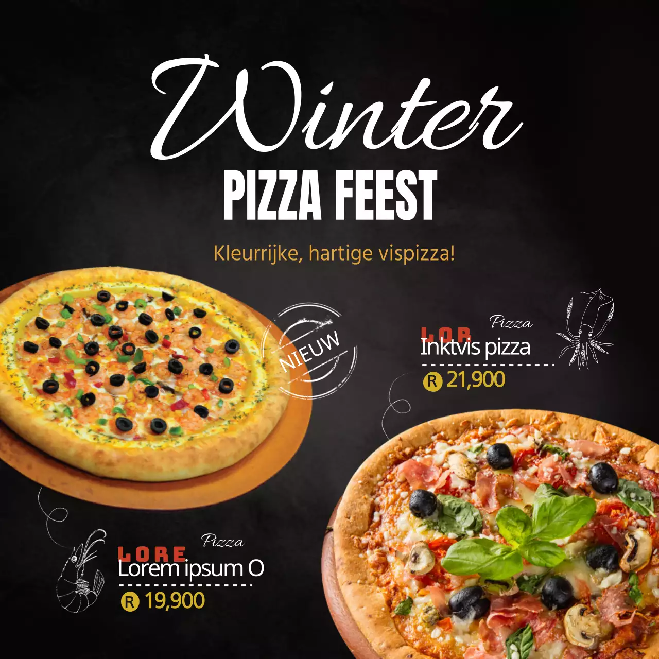 Nieuw zeevruchten pizza menu