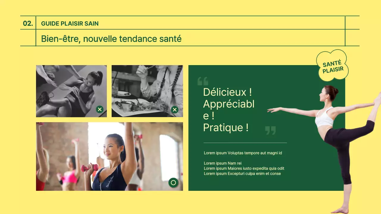 Thème vert et jaune sur l'alimentation saine et le plaisir sain