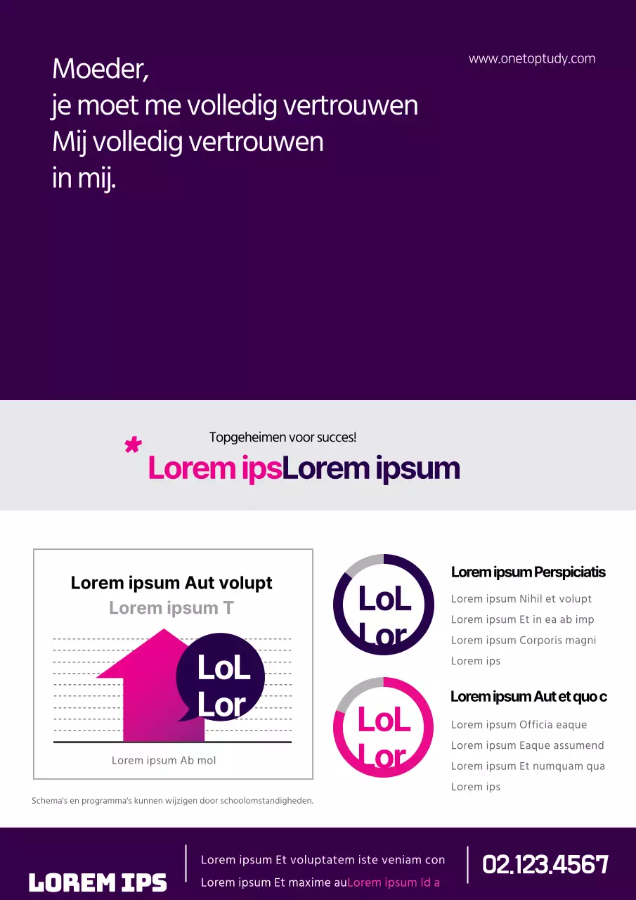 Flyer ter promotie van het schoolprogramma in paars en roze