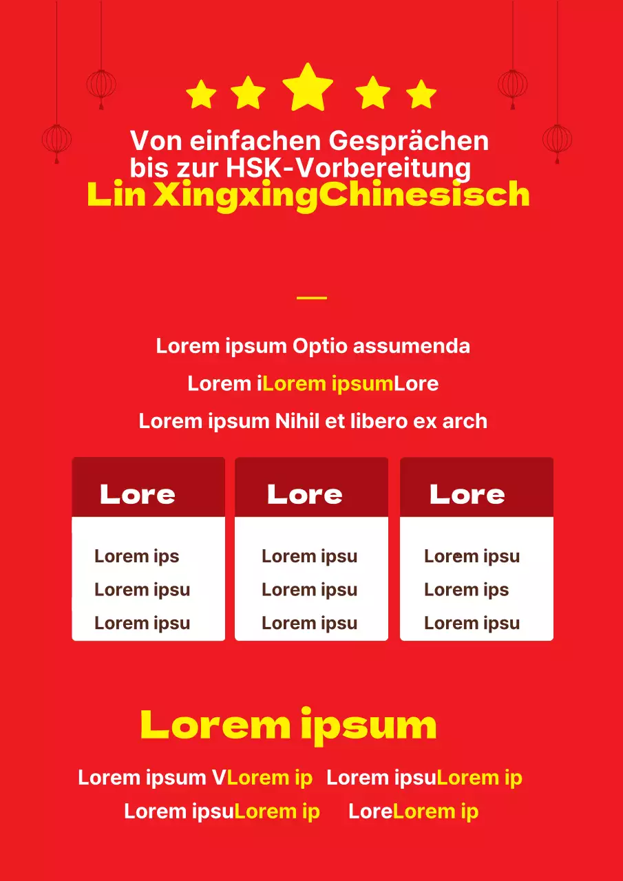Einfacher roter und gelber Flyer für eine chinesische Sprachschule