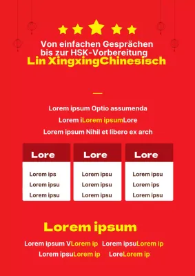 Einfacher roter und gelber Flyer für eine chinesische Sprachschule