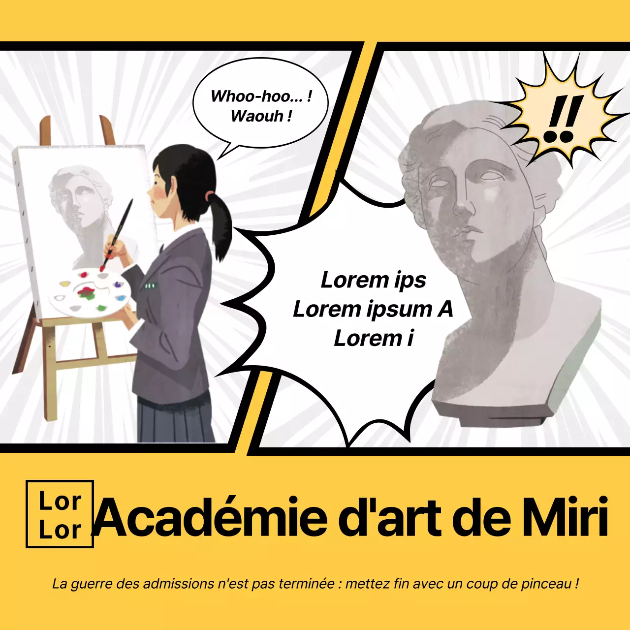 Concept de webtoon jaune pour l'examen d'entrée, l'art et la promotion de l'école