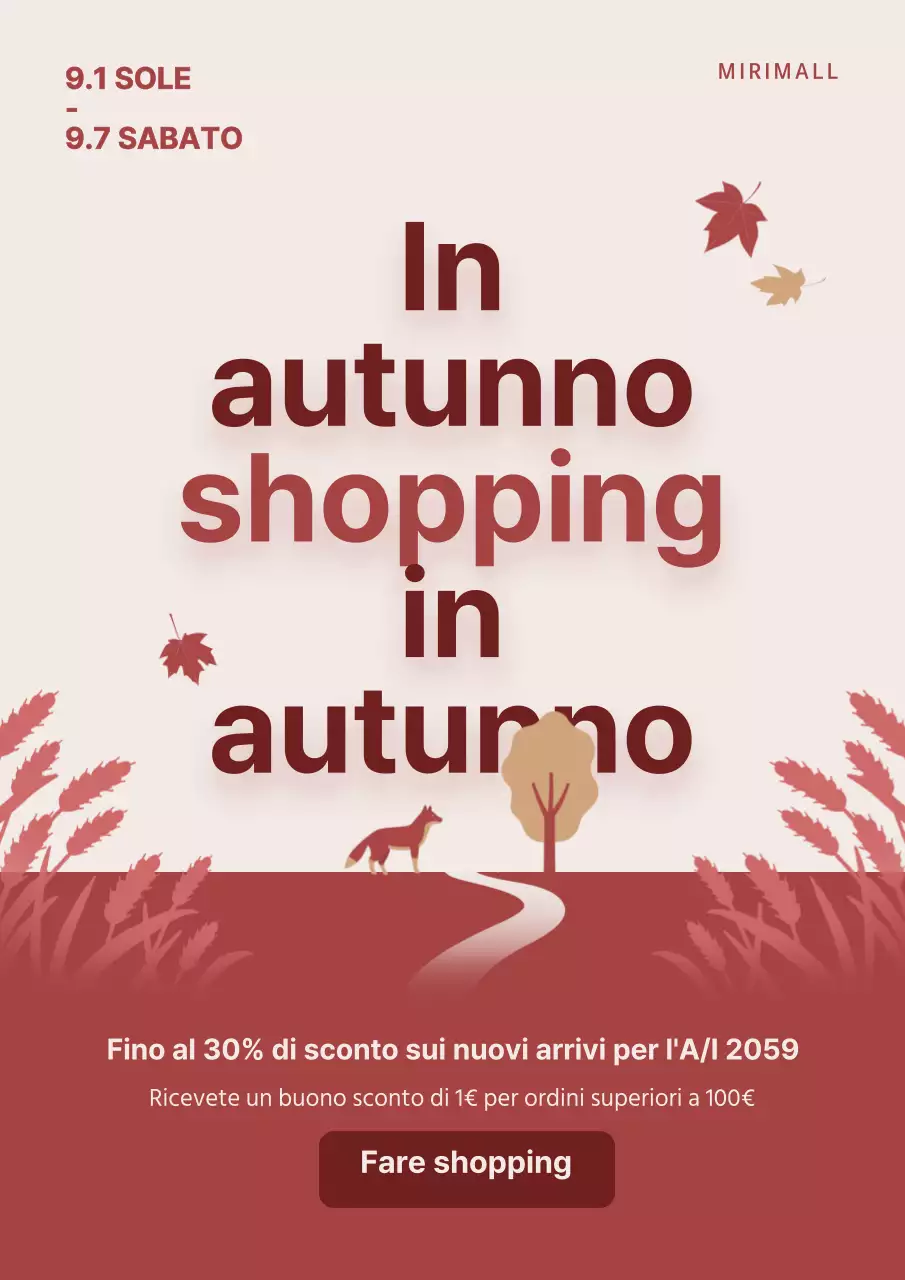 Promuovete il vostro evento di vendita autunnale con una simpatica illustrazione autunnale in rosso