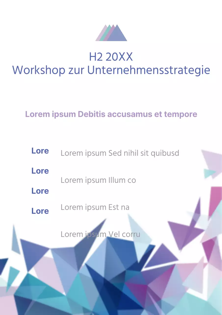 Eine einfache Ankündigung eines Treffens mit blauen und violetten polygonalen Illustrationen