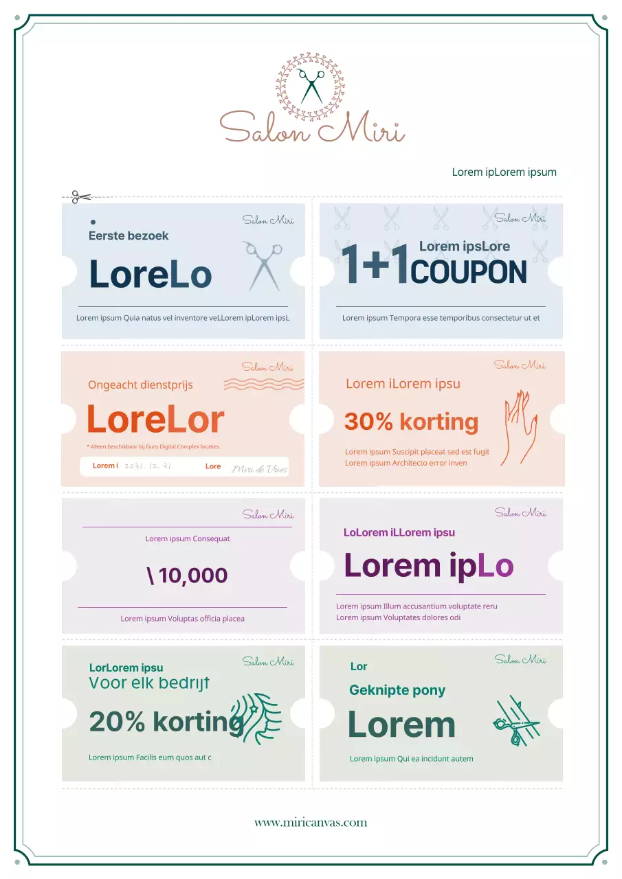 Een couponboek voor beauty-gerelateerde diensten in een stijlvol groen en bruin logo-formaat