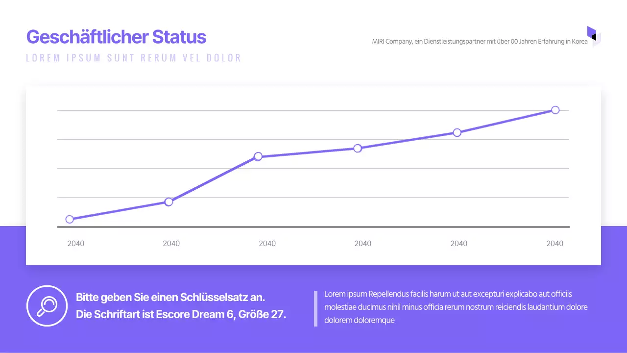 Einfache Präsentation zur Unternehmensvorstellung mit violetten Tönen