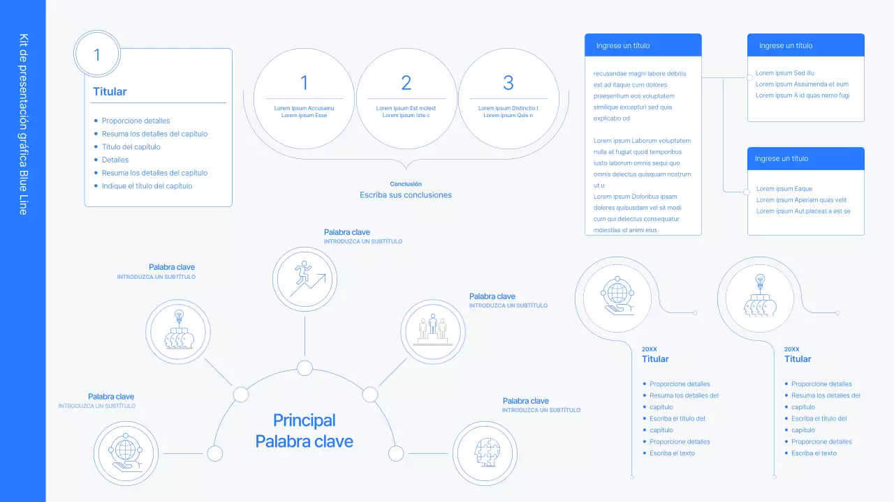 Kit de concepto empresarial con líneas azules, minimalistas y sencillas