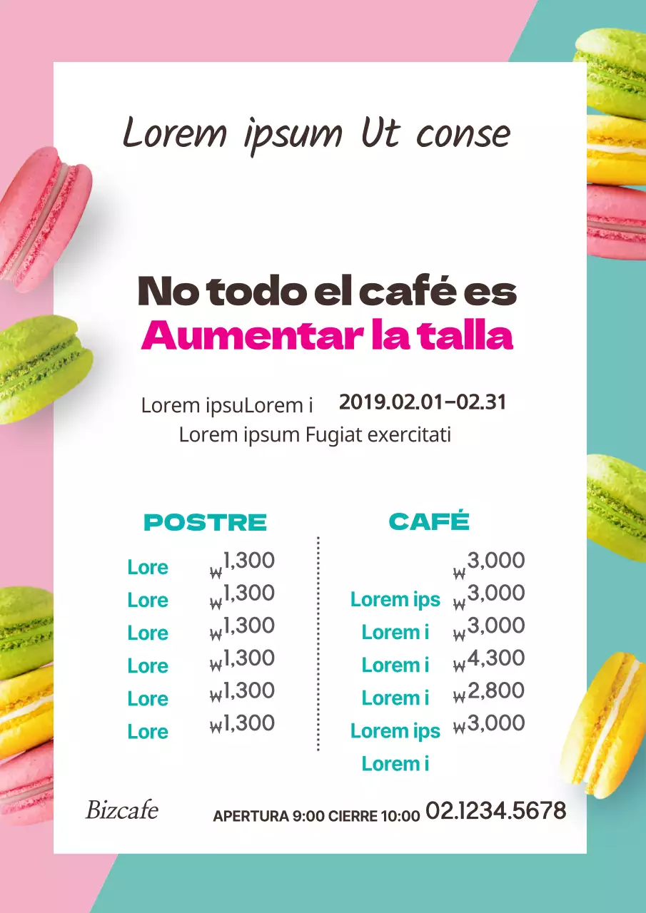 Menú Simple Macaron Cafe