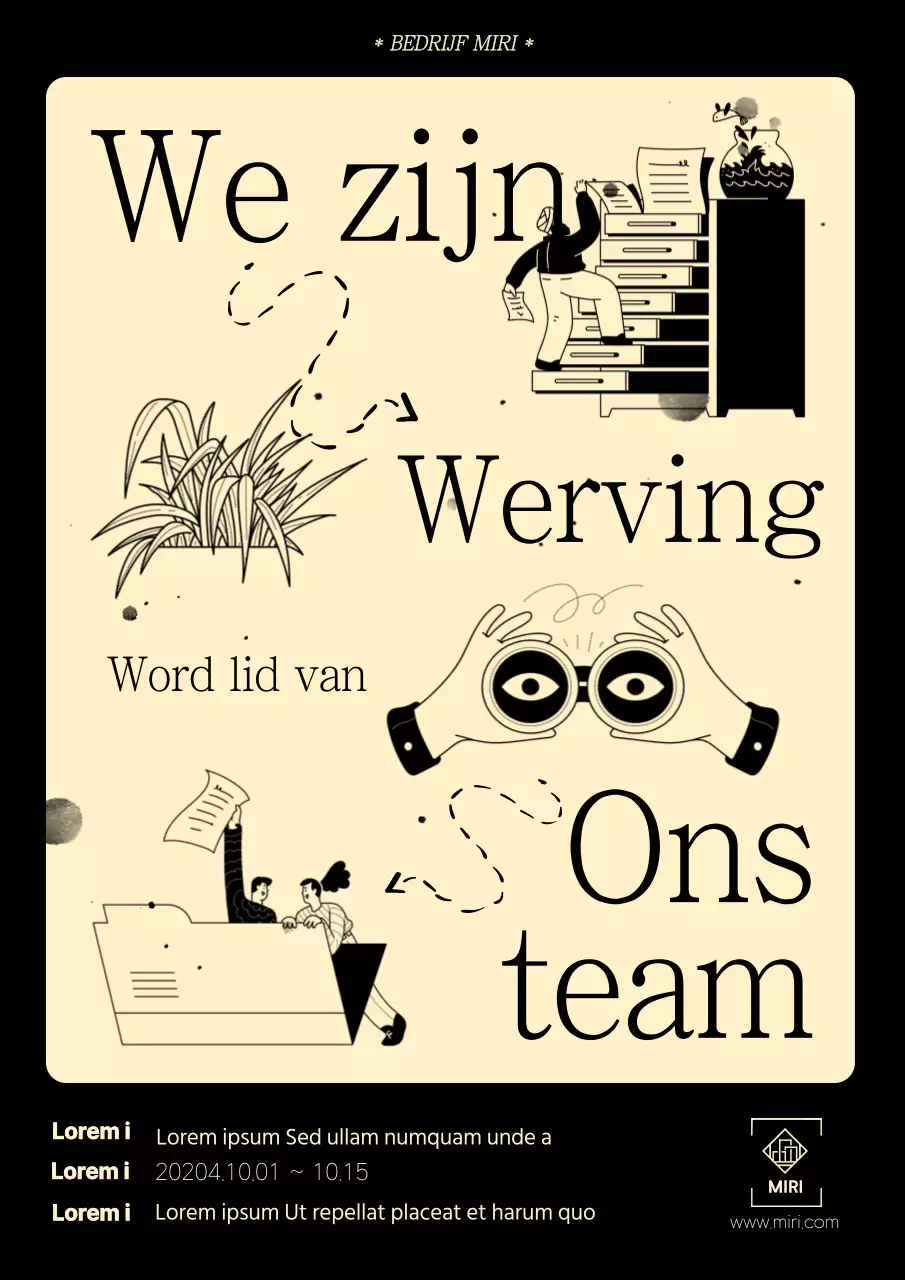 Vintage zwartgele personeelsadvertentie