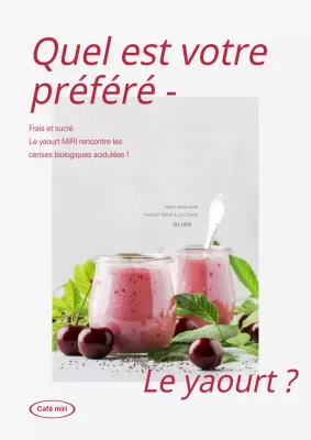 Webposter sur le yaourt à la cerise avec des polices de caractères audacieuses et des couleurs rouges