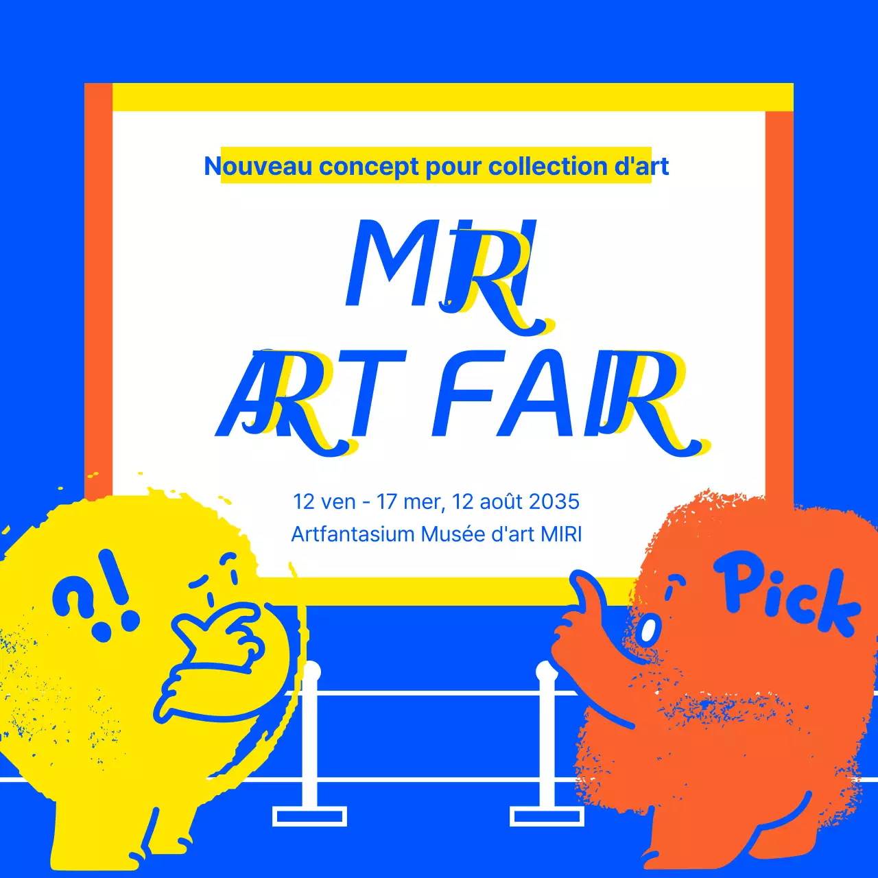 Un thème de foire d'art avec un concept d'illustration simple et léger en rouge, jaune et bleu.