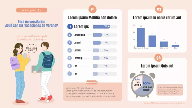 El concepto de lápiz rosa Encuesta sobre las vacaciones de verano en la universidad Infografía