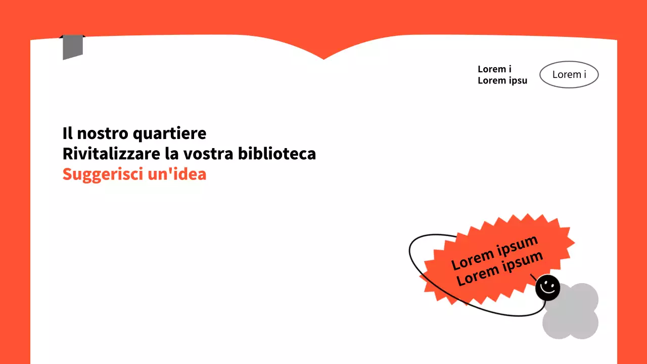 Semplice proposta di rivitalizzazione della biblioteca in arancione e grigio