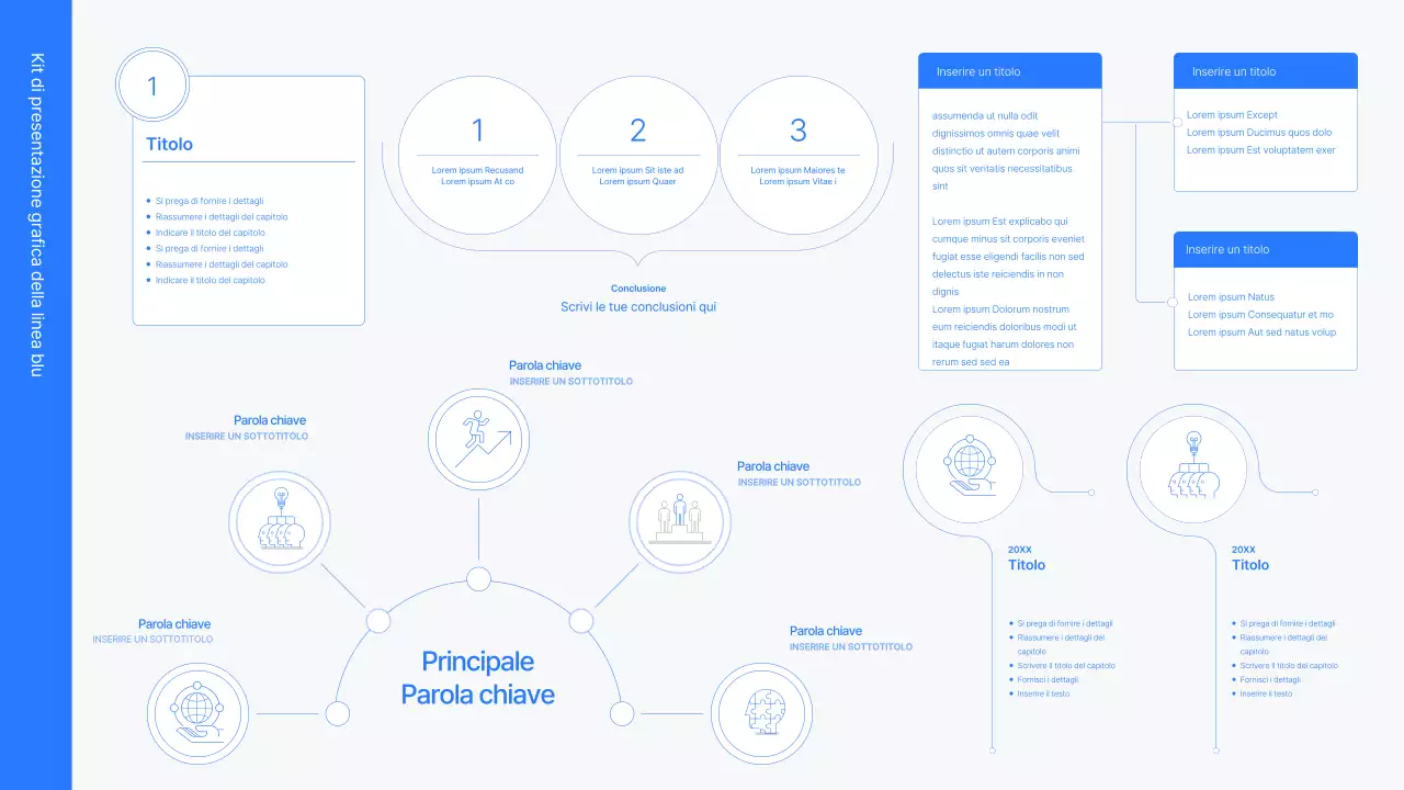 Kit di concetti aziendali con linee blu, minimaliste e semplici
