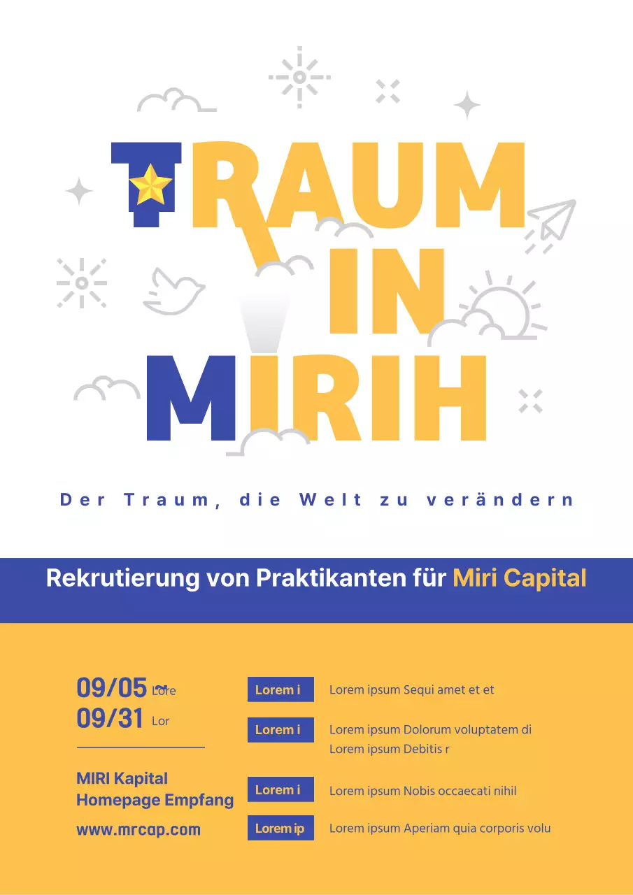 Gelb Marineblau Praktikum Job Posting Theme mit sauberer Typografie Konzept