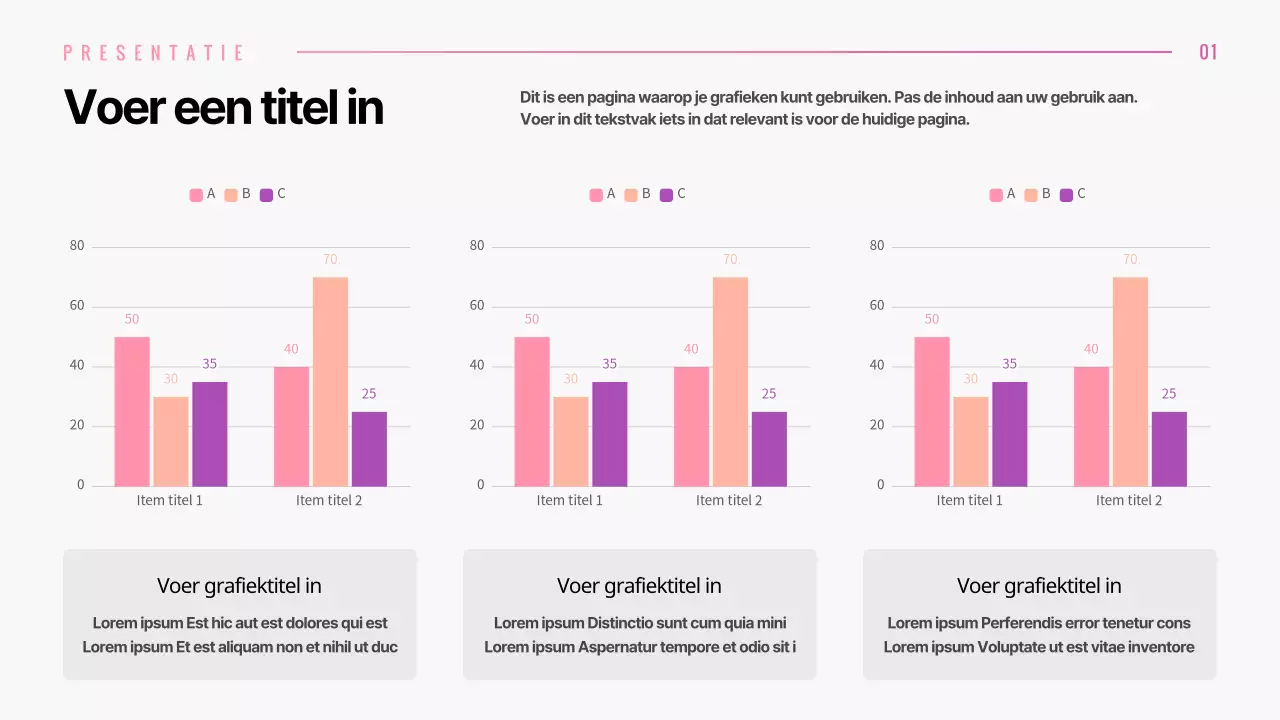 Presentatie van verschillende lay-outs met grafische concepten met roze kleurverloop