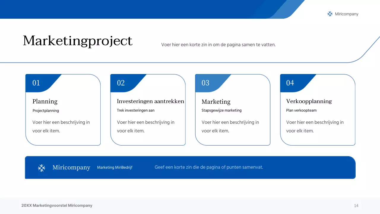Een eenvoudige zakelijke presentatie in blauw- en grijstinten