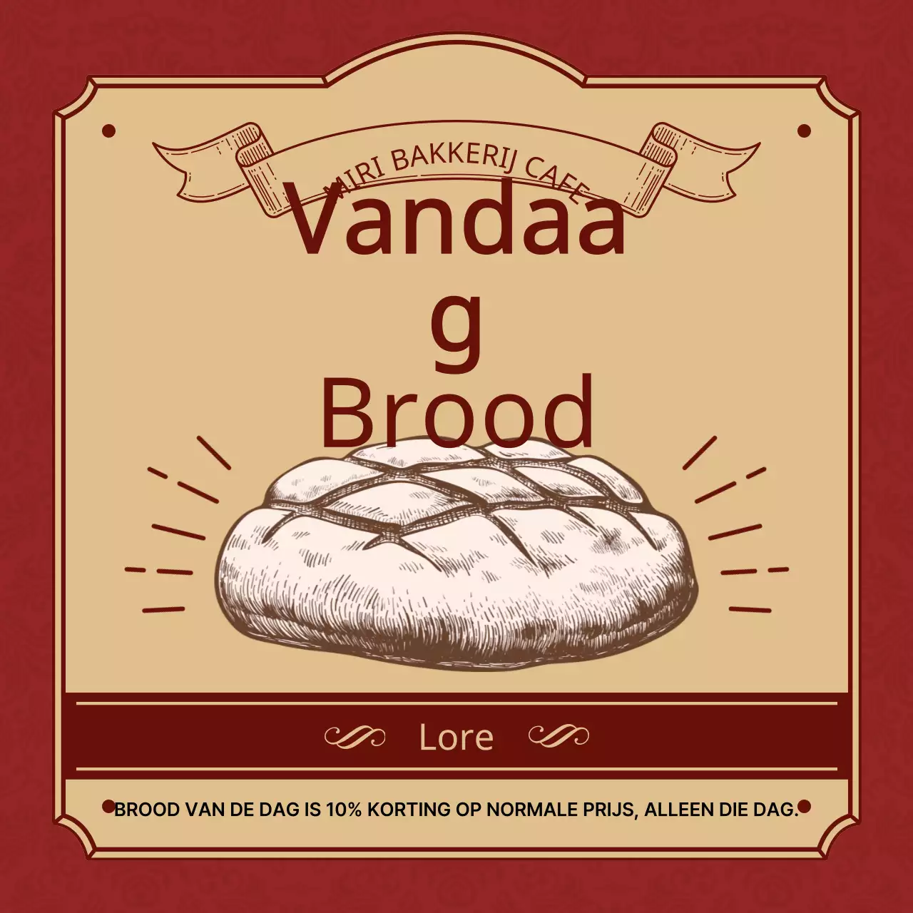 Brood van de Dag menu in rood en beige met een vintage concept