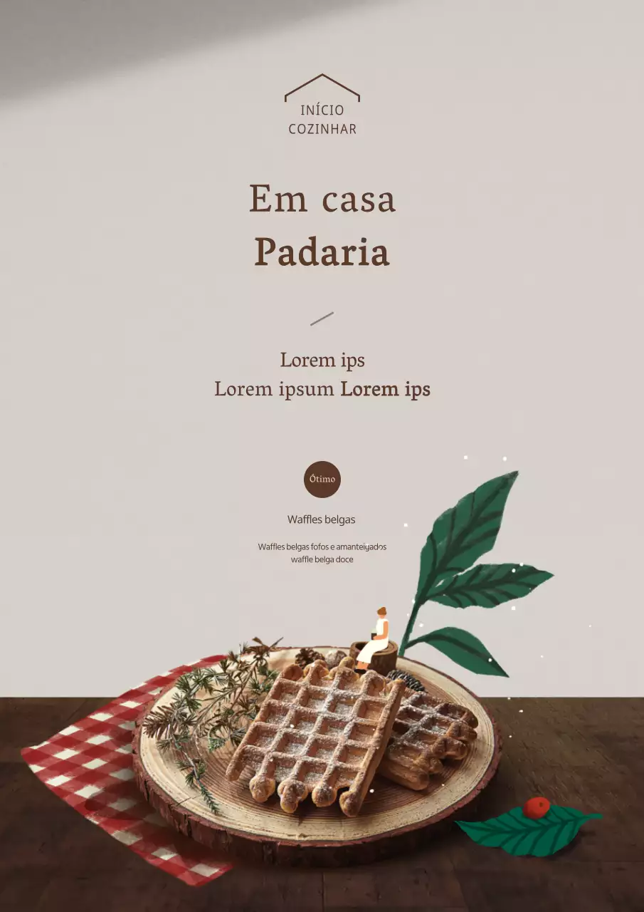 Desconto de padaria de waffles sobre fundo castanho