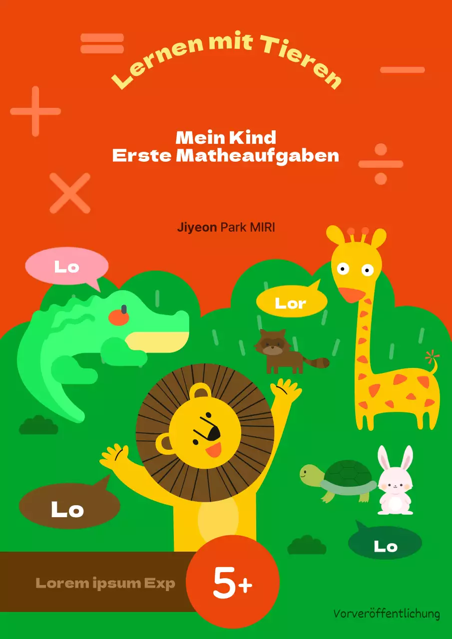 Minimalistischer Einband für ein Mathebuch für Kinder in Orange und Grün