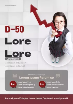 Un moderno folleto rojo y gris para una escuela de preparación de exámenes de ingreso