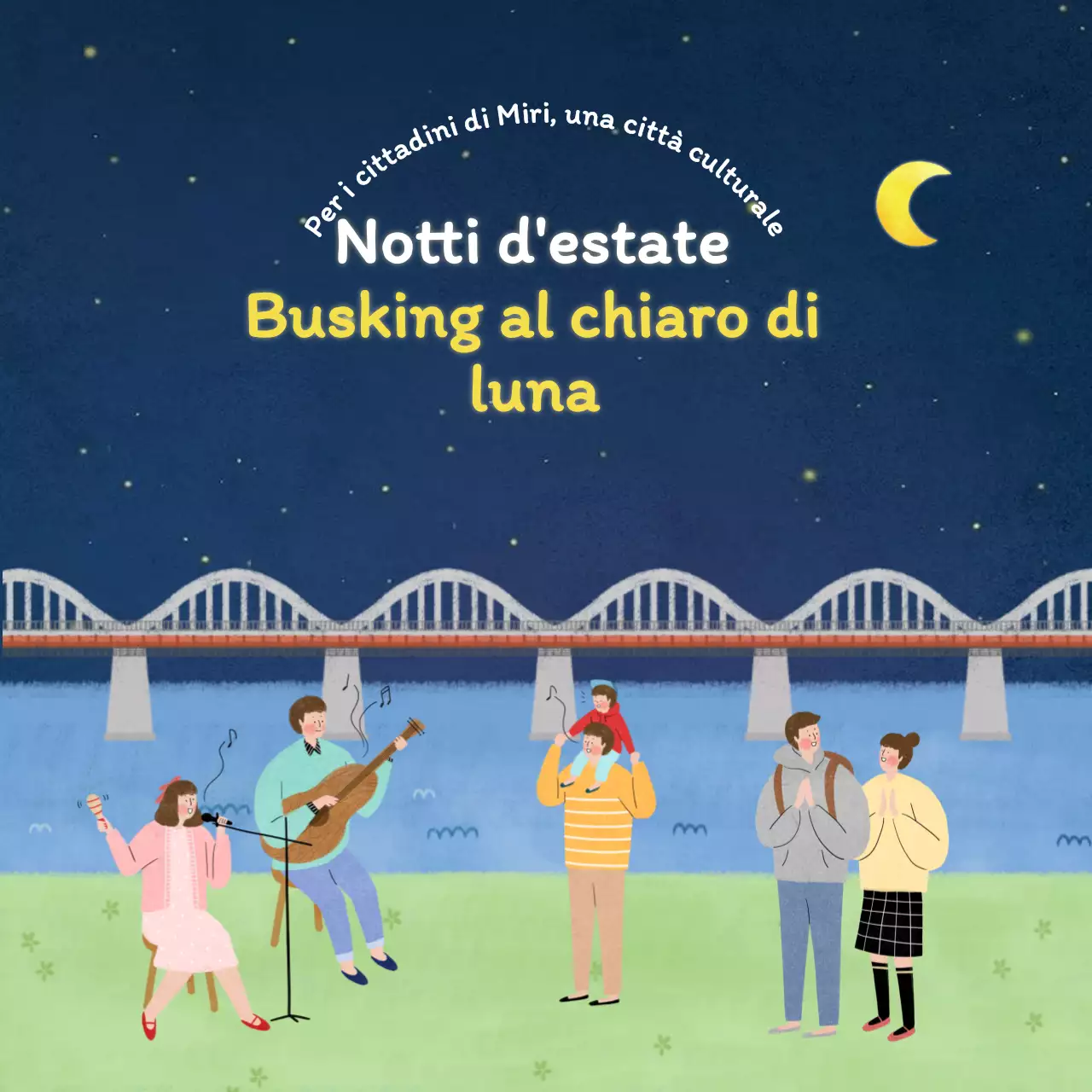Promuovete il vostro concerto di busking musicale minimalista in blu navy e chartreuse