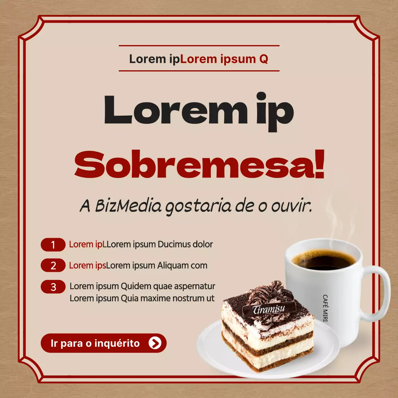 Evento de inquérito fotográfico sobre sobremesas castanhas e vermelhas