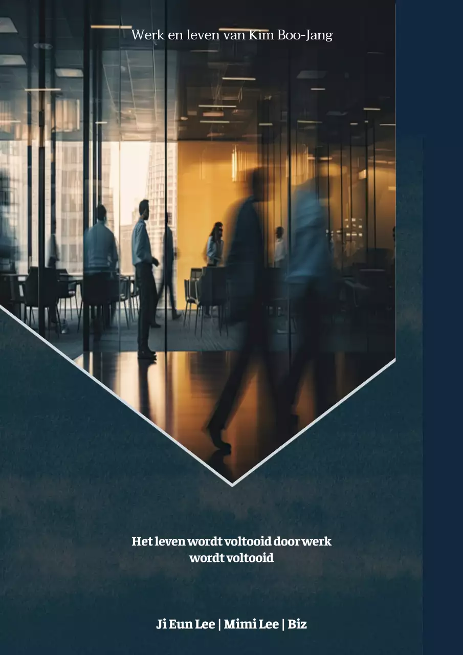 Ingelijste omslag in wit en marineblauw met een zakelijke achtergrond