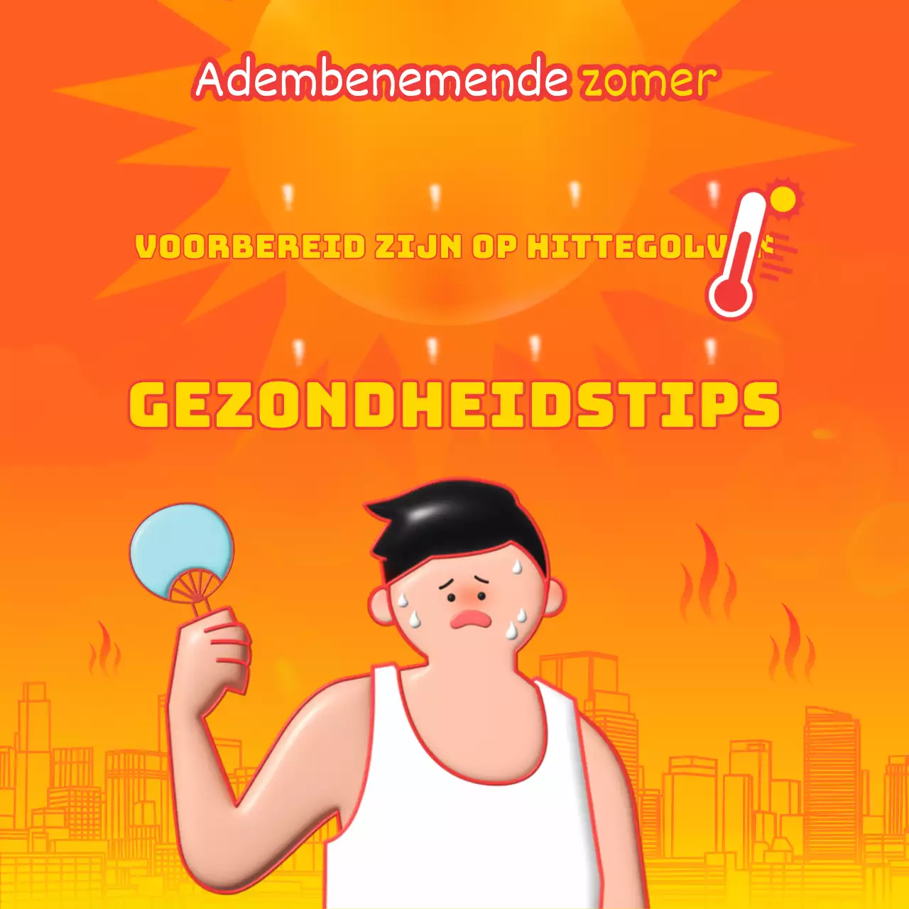 Het oranje en blauw van zomerse hittegolven Hoe om te gaan met de hitte Preventieve gezondheidstips uitgelegd