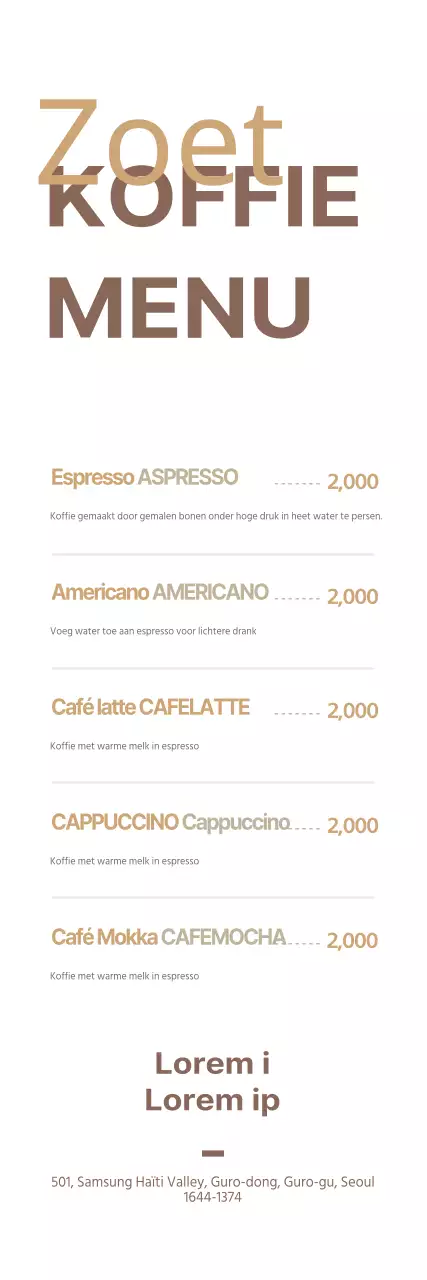 Koffie menu