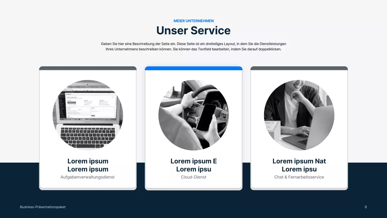 Einfache Geschäftsmaterialien in Blau und Grau