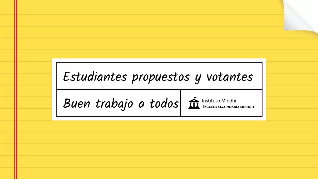Anunciar los resultados de las elecciones al consejo de estudiantes con un bonito concepto de cuaderno amarillo.